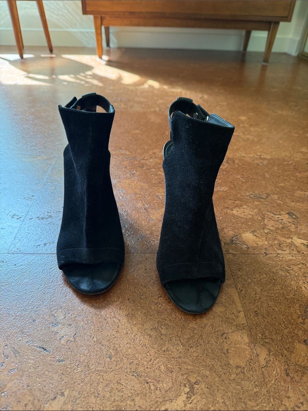 Vince Black Suede Open-Toe Ankle Booties
